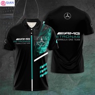 Qianyu New F1 Mercedes AMG Training Polo Shirt Casual Sport Tee Fashion Men Short Sleeve Plus Size P