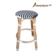 Anusarin by New Morning  เก้าอี้หวายทรงสูง 72 cm  Rattan Bar Stool 01 หวายแท้และหวายPE-Black&White
