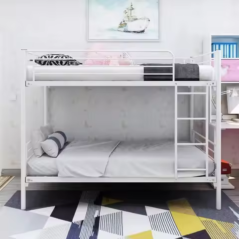 Double Bed Double Bed Frame with Ladder, Heavy Metal Bed Frame