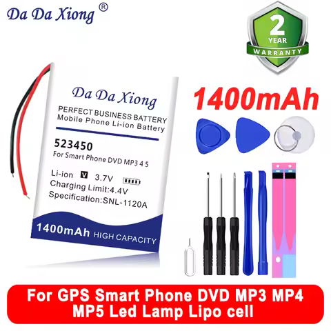 DaDaXiong New 1400mAh 523450 503450 Battery For GPS Smart Phone DVD MP3 MP4 MP5 Led Lamp Lipo cell +