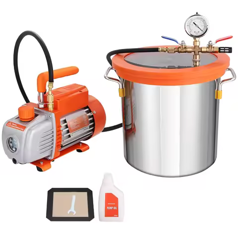 SucceBuy 3GAL/5GAL Vacuum Chamber & 3.5CFM Pump Kit Tempered Glass Lid Vacuum Degassing Chamber Kit 