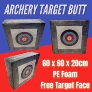 Archery Target Butt - Shooting Target - PE Foam - [ 60CM x 60CM x 20CM ] - Free Target Face