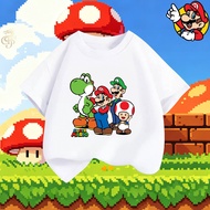 【HOT】 Super Mario Bros Round Short Sleeves Cotton Fabric Comfortable and Breathable LUCKY 100-150cm 