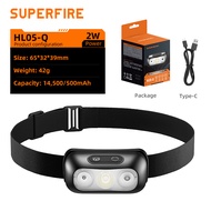 SUPERFIRE Headlamp HL05-K Super Bright 3 Mode Yellow+White +Red Light USB Rechargeable Long Run Time