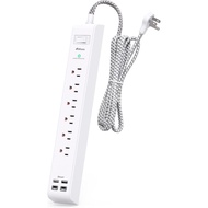 Surge Protector Power Strip 15 ft with 4 USB Ports 2 USB-C 6 AC Outlets, Flat Plug Extension Cord, U