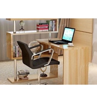 Wooden Desk with 3-Tier Swivel Stoarge Shelf - Metal Support (Light Brown)