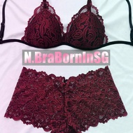| Bralette Bralette Bralette | New Model High Quality Plum Red Lace Thigh Bra Set (Lace Lingerie Set