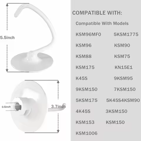 KitchenAid Coated Dough Hook, Compatible with K45dh KitchenAid Stand Mixers KSM90, K45SS, KSM110, KS