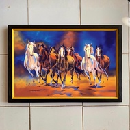 Simple 7 horse print wall decoration plus frame size 65 x 45 cm