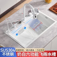 Kitchen Sink Large Single Sink Waterfall Flying Rain Sink Vegetable Sink Stainless Steel White Under