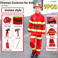 Fireman Costume for Kids Boys Firefighter Career Uniform Work Cosplay Role Play Girl Suit Clothing