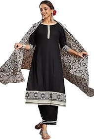 Indian Women's Rayon Black Ajrakh Print Festive Wear Kurta Set for Women