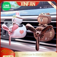 XINFAN ช่องลมเครื่องกระจายกลิ่นหอมรถยนต์หมุนได้มีกลิ่นหอมลายการ์ตูนไฟพัดลมกลิ่นหอมรูปการ์ตูนสีน้ำตาล Line Friends ตกแต่งแบบน่ารัก