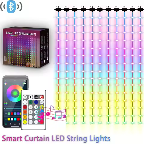 LED RGB Smart Curtain Lights with Music App Controls and Remote LED Party Lights for Wedding Valenti