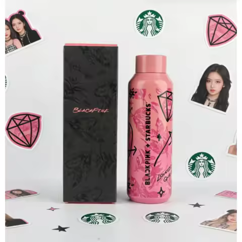 Starbucks x BlackPink Black Pink Graffiti 500ml Cup Cute Car Insulated Mug Gift for Fans，Cold & Hot 