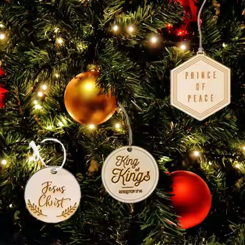 12Pcs Personalised Christmas Bauble Tree Decoration Wood Family Xmas Gift Mini Baubles Jesus Name Or
