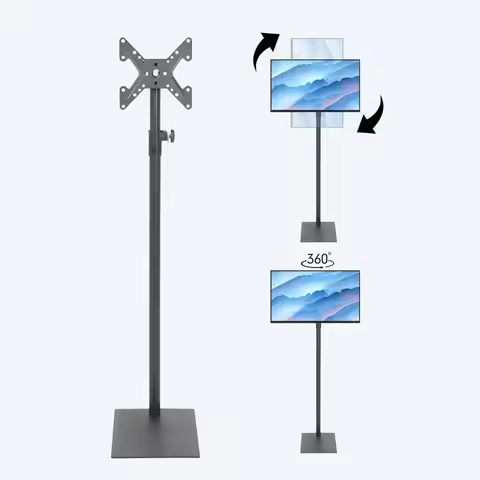 Swivel Floor TV Stand with 360 Degree Monitor Mount for 14-43inch TVs, Height Adjustable VESA Stand