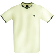 BROWNE & CO. เสื้อยืด คอตตอน สีครีม คอ แขน ตัดต่อผ้าทอลาย รุ่น TPT007-1-CR