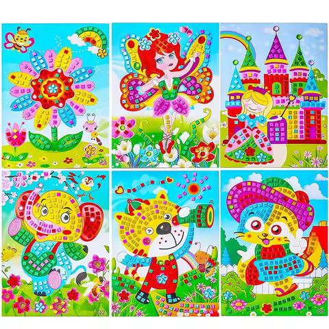 Mosaic Stickers Puzzle Art Kits Sparkle DIY Handmade Crafts Crystal Paste Painting Toys Kids Early E