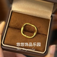 ring woman ring New Chinese Style Ancient Law Sand Gold Square Brushed Bamboo Open Ring Female Niche