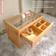 โต๊ะกระจก ไม้ยางพาราแท้ พร้อมลิ้นชัก ขาระแนงสวยมาก - KD6601-18