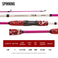 Winmax 1.8M Lure Fishing Rods FRP Carbon Fiber Spinning Casting Pole 2 Sections M Titanium Tip Squid