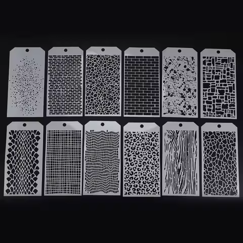 12 Pieces Stencils For Crafts, Brick Dot Layering Stencils Mixed Media Art Texture Stencils For Pain
