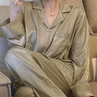 French High-End Ice Silk Pajamas Women Thin Long-Sleeved Trousers Fashion Loungewear Suit