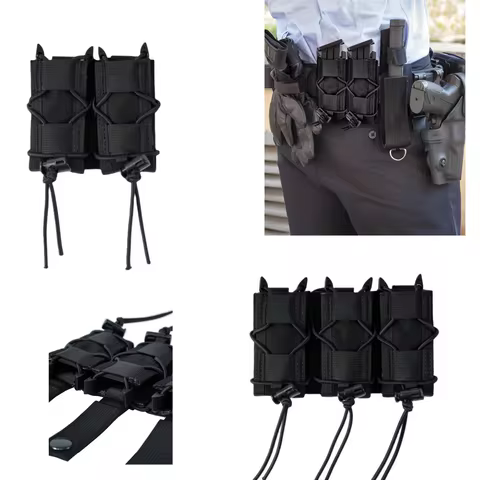 Triple Pistol Magazine Pouch, Universal Molle Pistol Magazine Holster Carrier, Compatible with 9mm/.