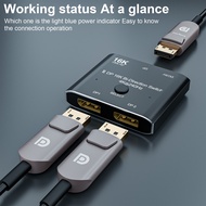 16K DisplayPort 2.1 Switch 2 in 1 out, Bi-Directional 1 in 2 out Splitter, 4K@240Hz 8K@120Hz for Dua