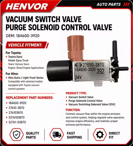 184600-3920 Vacuum Switch Valve Purge Solenoid Control Valve for Toyota Dyna Hino 27610-3870 Replace