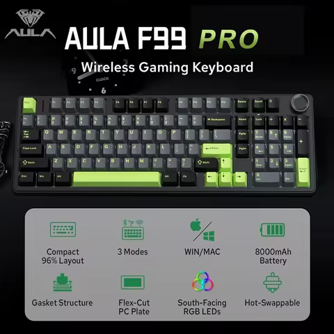 AULA F99PRO Gaming Mechanical Keyboard 99 Key Three Mode Wireless Hot Swappable Gasket Structure Cus