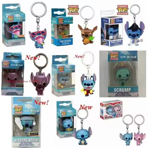 FUNKO Pop Elvis Lilo Angel Stitch Scrump Keychain Summer Stitch 626 Vinyl Action Figures Collection 