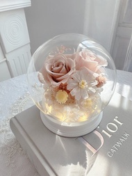 永生花拍拍燈玻璃盅-玫瑰奶茶