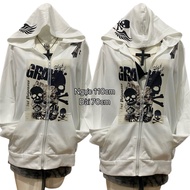 (SYNTHESIS) Jacket corset hoodie zip with red pattern printed with diverse metal rings punk rock emo