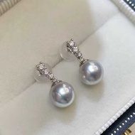 Japan akoya akoya Real Hemp Pearl Earrings Three Diamond Pearl Earrings S925 Silver Exquisite High-E