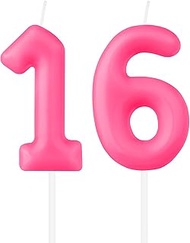 Macaron Number Birthday Candles, Hot Pink 16th Birthday Macaron Candle, Number 16 Cake Candles, Maca