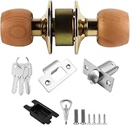 ZONADAH Beech Wood Ball Knobs Set 60mm Latch Internal Door Lock with 3 Key Locking Mechanism Ideal f