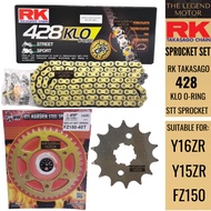 Y15ZR Y16ZR FZ150 RK JAPAN 428 KLO ORING ERO CHAIN RANTAI GOLD EMAS STT SPROCKET SPOCKET SPOKET SPRO