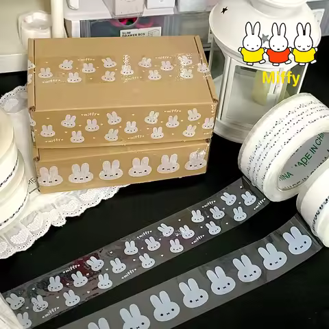 Kawaii Miffy Sticker Cute Cartoon Miffy Rabbit Tape Gift Box Tape Transparent Base Cute Cartoon Miff