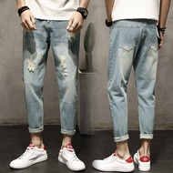New Style 9-Point Pants Men's Jeans Japanese Loose Men's Ripped Ankle-Length Pants 905 Wholesale