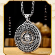 999Pure silver car pendant with a Buddha head, trendy for men and women, rotating pendant with a sil