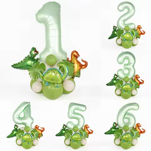 21pcs Dinosaur Birthday Decorations Avocado Green Number Dino Balloon Set Kids First Birthday Party