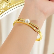 Sequito sang trọng phù dâu Hollow Bangle với ngọc trai Pave thiết lập nhỏ màu trắng aaaaa Zircon cổ