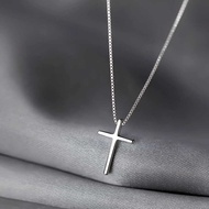 S925 Sterling Silver Plated 14K Gold Cross Pendant Necklace Men Women Simple Niche Design Box Chain 