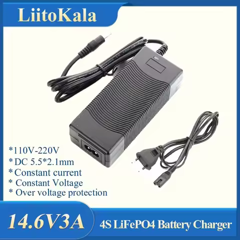 LiitoKala Output 14.6V 3A 5A For 12V 10A Lifepo4 Battery Charger Clips Charge DC Adapter Input 100-2