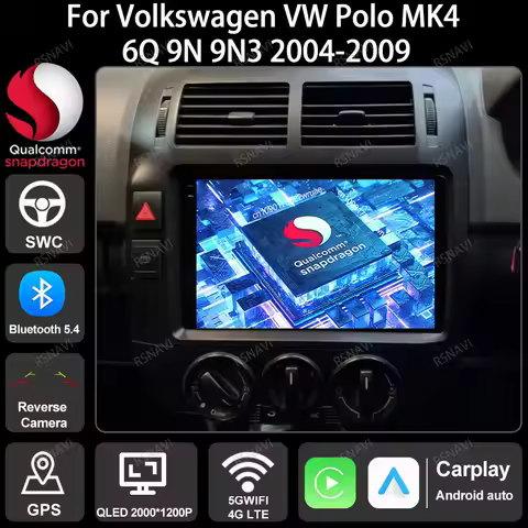 Car Radio Android 15 For Volkswagen VW Polo MK4 6Q 9N 9N3 2004-2009 Stereo Head Unit AI Voice Wirele