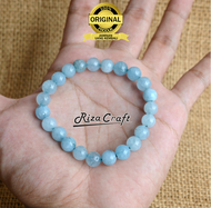 Gelang Pria Wanita Keren Batu Akik Aquamarine Biru ASLI Alam Natural Ori Original Terbaru