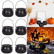 【Zaylily】6Pcs/Pack Candy Pot Halloween Flame Stripes Bucket Witch Basket Black Pot Kettle Trick Pump
