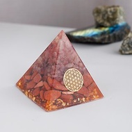 預訂【草莓晶、金砂石】奧根水晶能量金字塔Orgonite 6x6 cm